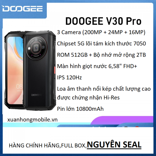 DOOGEE V30 Pro Điện thoại chắc chắn (camera 200MP,CPU 7050 Octa Core 2.6GHz 6nm,5G,Màn hình 6,58 "FHD,pin10800mAh,Ram32 RAM,ROM 512GB)