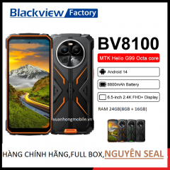 Điện Thoại Chắc Chắn Blackview BV8100(chống nước,chống va đập, Helio G99,màn hình 6.5 Inch ,2.4K FHD+ 120Hz,Ram 24GB(8 + 16),Rom 256GB,camera 50MP,Pin 8800mAh,sạc nhanh 45W, Android 14)
