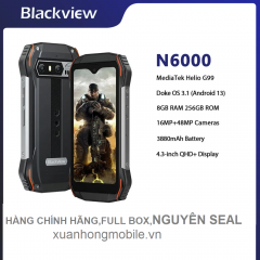 Điện thoại chắc chắn Blackview N6000(Ram 16GB(8+8GB),Rom 256GB,chống nước,chống sốc IP68/IP69K/MIL-STD-810H,màn hình 4.3 inch,Android 13,CPU MediaTek MTK6789 Helio G99 Octa Core, Mạng: 4G, OTG, NFC)