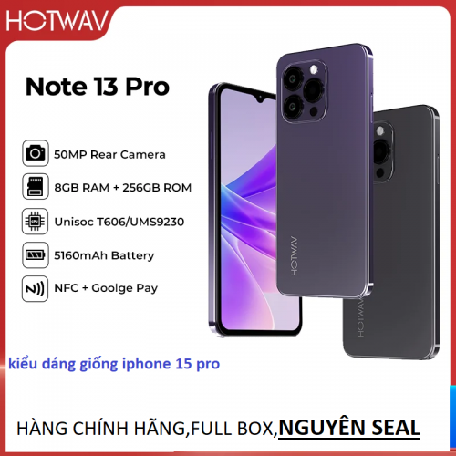 Điện thoại HOTWAV Note 13 Pro (Ram 8GB,Rom 256GB, Nhận dạng vân tay bên cạnh, Màn hình 6,6 inch ,Android 13,CPU UMS9230 T606 Octa Core lên đến 1,6GHz, Mạng: 4G, NFC,OTG )