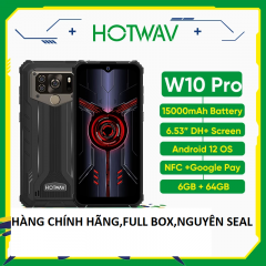 Điện thoại chắc chắn HOTWAV W10 Pro (Màn hình HD+ 6.53 inch,RAM 6GB,ROM 64GB, Camera ba 20MP, Pin siêu lớn 15000mAh, Android 12 NFC,chống nước,chống sốc)