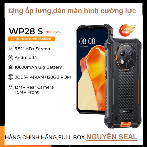 Điện thoại thông minh chắc chắn Oukitel WP28 S (Màn hình HD 6,52",pin 10600mAh,NFC,Ram 16GB(4+12),Rom 128GB, Android 14, Camera 13MP,chống nước,chống va đập)