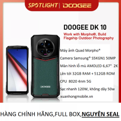 Điện thoại siêu bền DOOGEE DK 10 (Camera chính Morfo®Samsung®50MP S5KGN1,CPU Kích thước 8020, 5G,Màn hình 6,67", 120Hz, 2K, màn hình AMOLED, sạc nhanh 120W, Ram 12Gb,Rom 512GB)