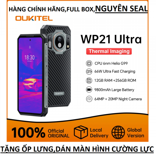 Điện thoại chắc chắn Oukitel Wp21 Ultra(camera nhiệt ,FLIR,chống nước,chống sốc,pin 9800mAh,Ram 12Gb,Rom 256Gb)