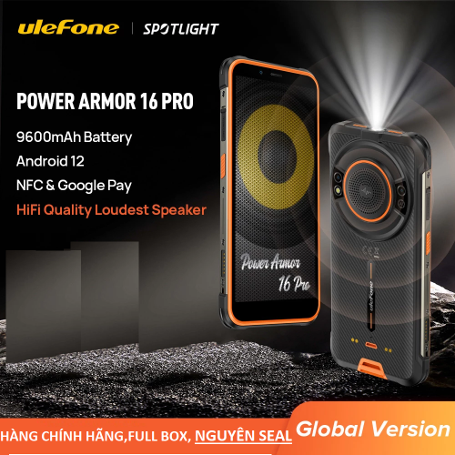 Điện thoại Ulefone Power armor 16 Pro (Chống sốc, Chống Nước,Pin khủng 9600MAh , Màn hình 5,93 inch , Loa âm lượng lớn ,Ram 4Gb,Rom 64Gb,Android 12, NFC)