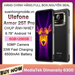 Điện thoại Ulefone Armor 25T Pro(chống nước,chống va đập,chụp ảnh nhiệt,5G Ram 12GB(6+6),Rom 256 Gb,Android 14,sạc nhanh 33W,camera kép 50MP + 64MP,NFC)