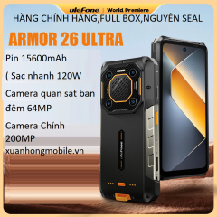Điện thoại siêu bền Ulefone Armor 26 Ultra (chống nước ,chống sốc,5G,sạc nhanh 120W ,pin 15600mAh,camera 200MP+64MP +50MP ,Ram 24GB(12+12),Rom 512GB ,NFC,Màn hình  6.78”, Android 13)