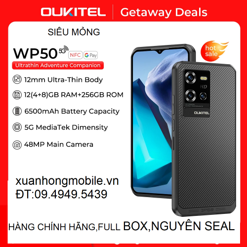 Điện thoại di động chắc chắn OUKITEL WP50(5G,RAM 12GB(4+8),Rom 256GB,Màn hình HD+ 6,6",Camera 48MP,Pin 6500mAh, Điện thoại chống nước,chống sốc,Dual SIM ,Android 14 IP68 & IP69, NFC/OTG/GPS)